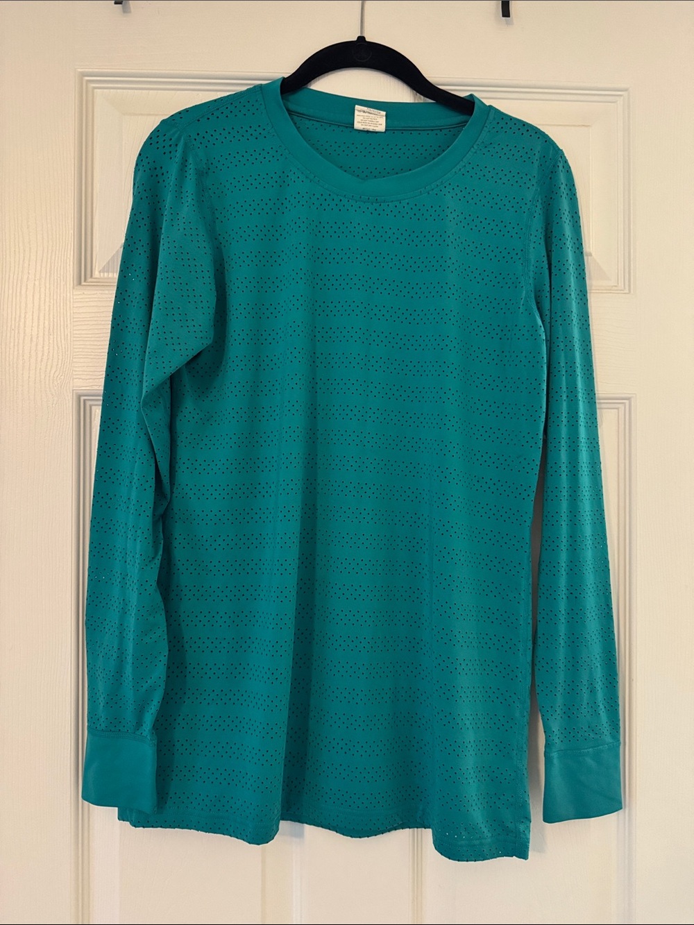 ZYIA Teal Long-Sleeve Perforated Crew Top